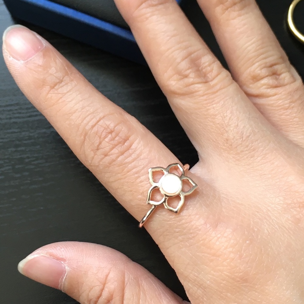 Rose Gold Flower Ring with Shell Like Center